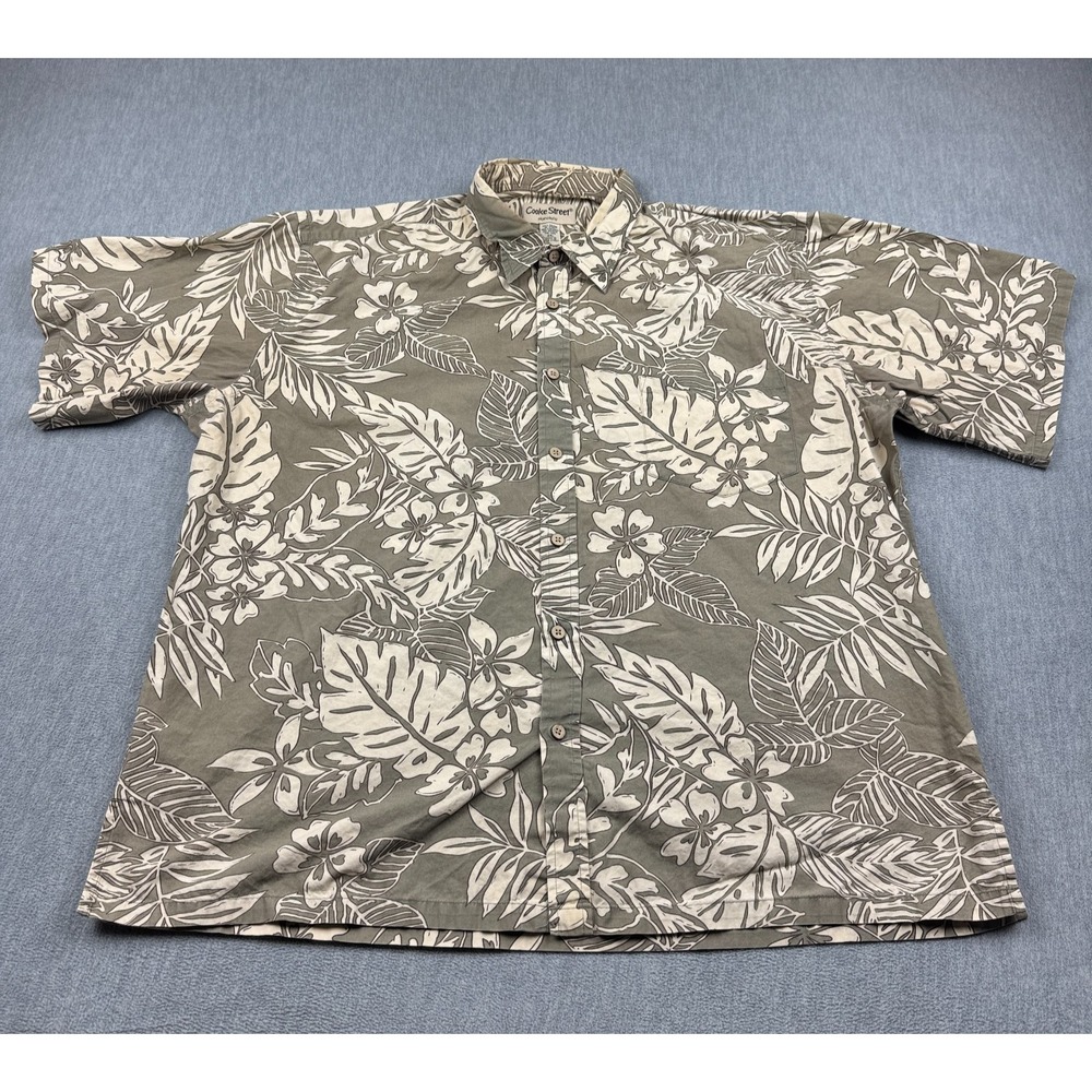Vintage Cooke Street Shirt Mens 2XL Gray Tropical Floral Aloha Hawaiian Camp